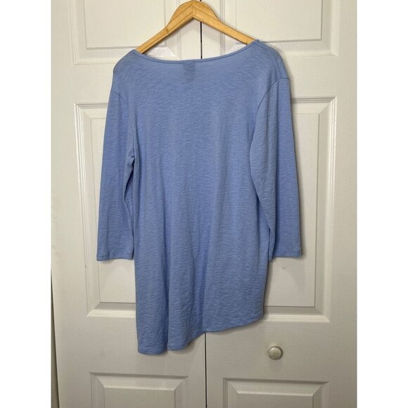 Clara Sun Woo Dusty Blue Cinch Side Tunic Blouse Cotton Blend Size Medium - Picture 7 of 7